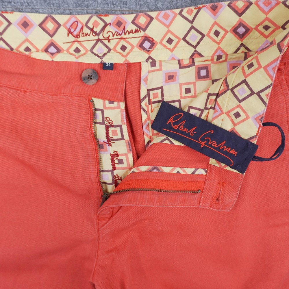 Robert Graham Chino Trousers Mens 34 Coral Orange Straight Leg Knowledge Wisdom